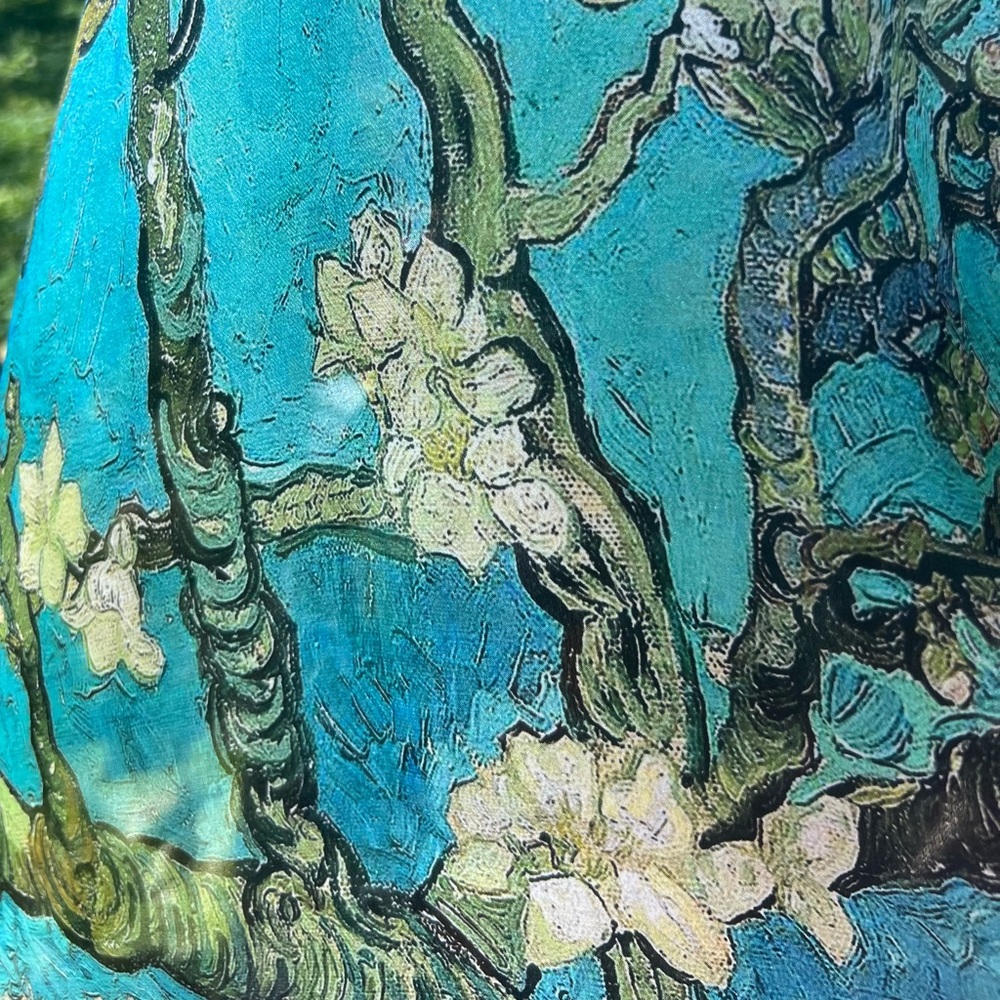Long 100% Mulberry Silk Scarf from Turkey with Van Gogh Almond Blossom Print